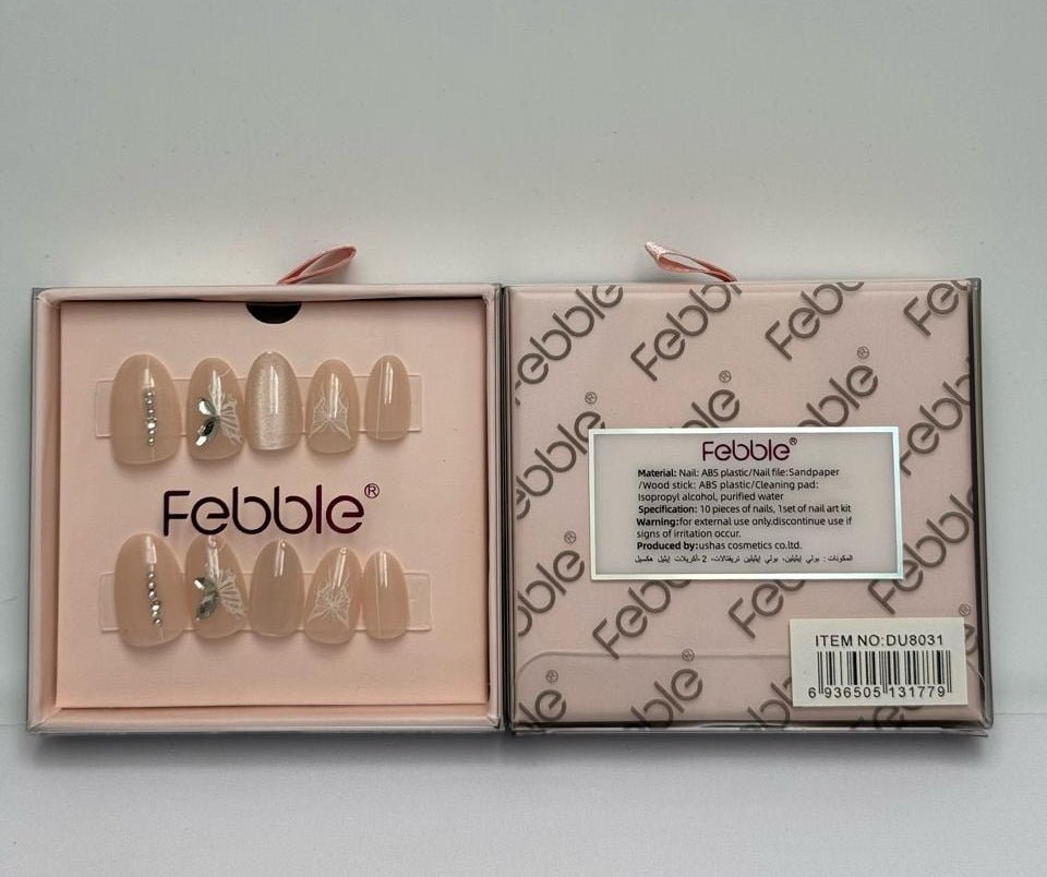 Crystal leaf nude press-on nails