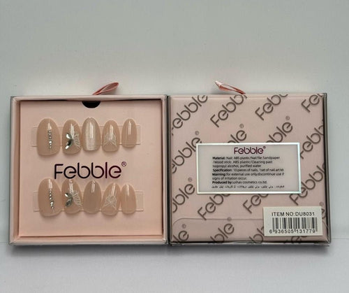 Crystal leaf nude press-on nails